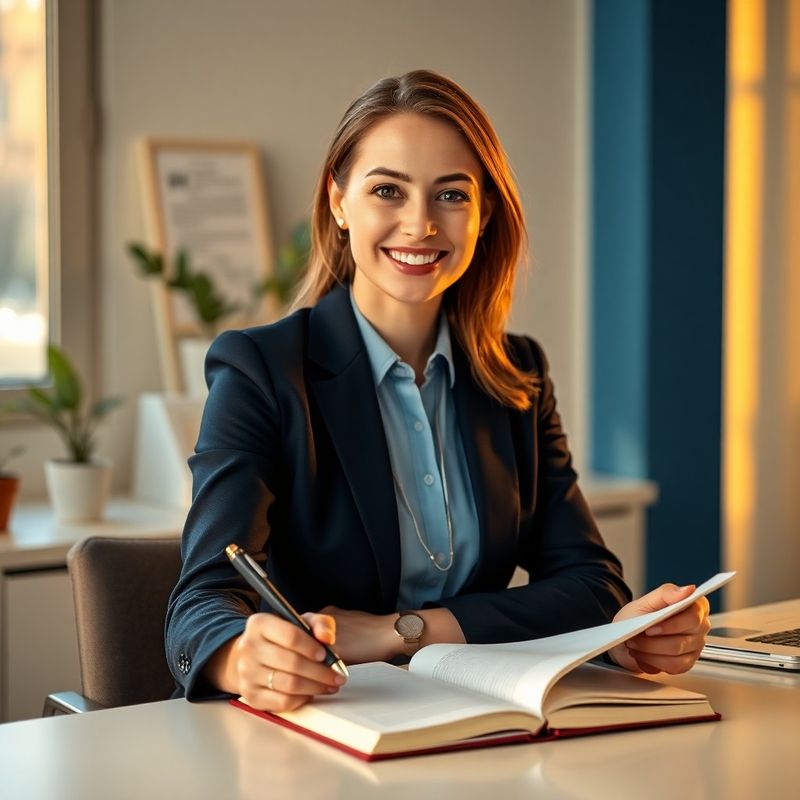 Profesionist AdvisoryLeaders la un birou luminos, gata să răspundă solicitărilor